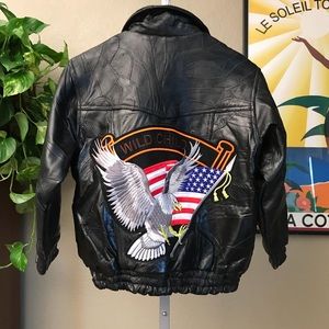 {NAVARRE LEATHER CO} Black Jacket with Patches